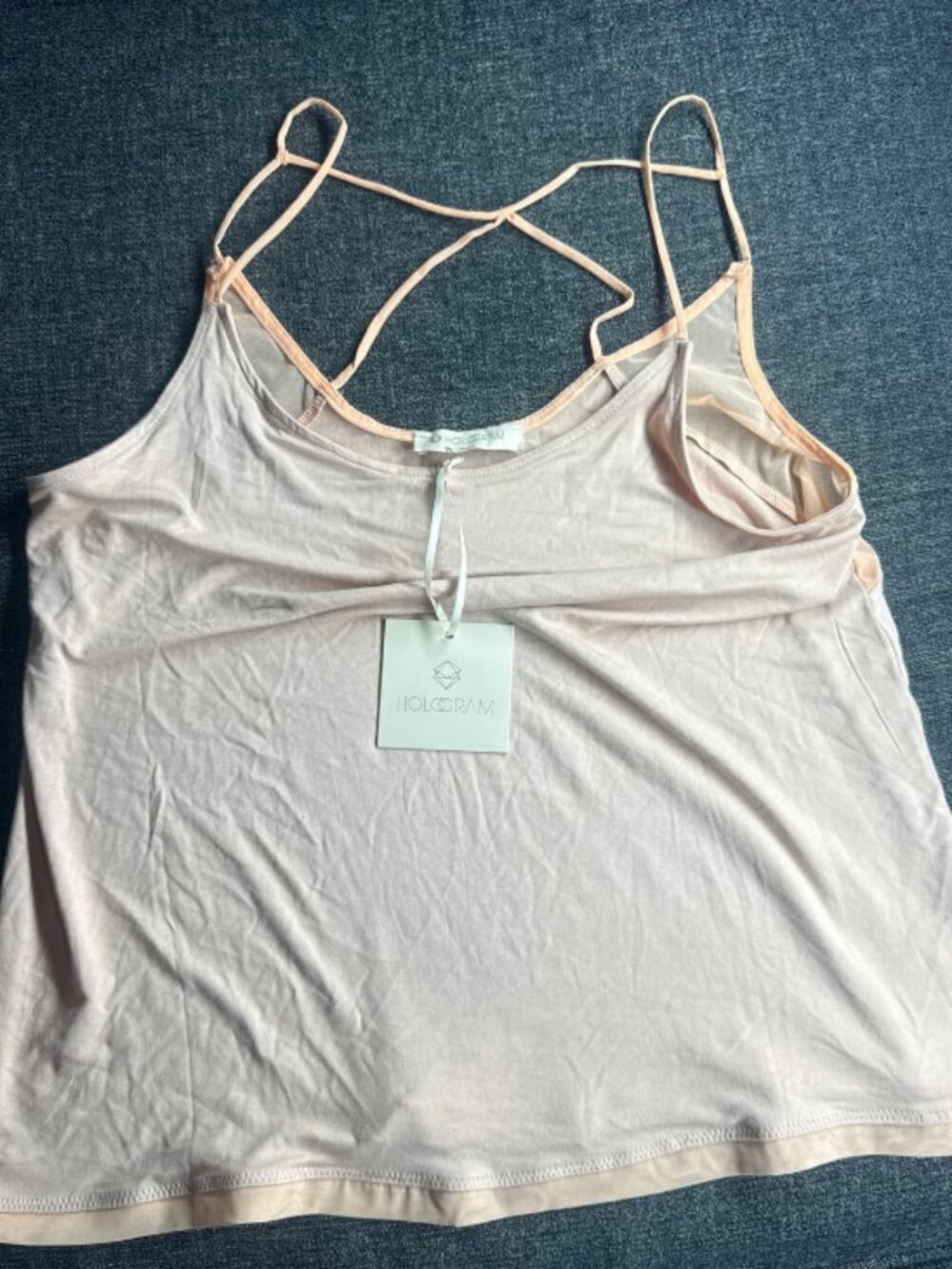 Hologram City dusty rose pink peach size S criss cross top NWT